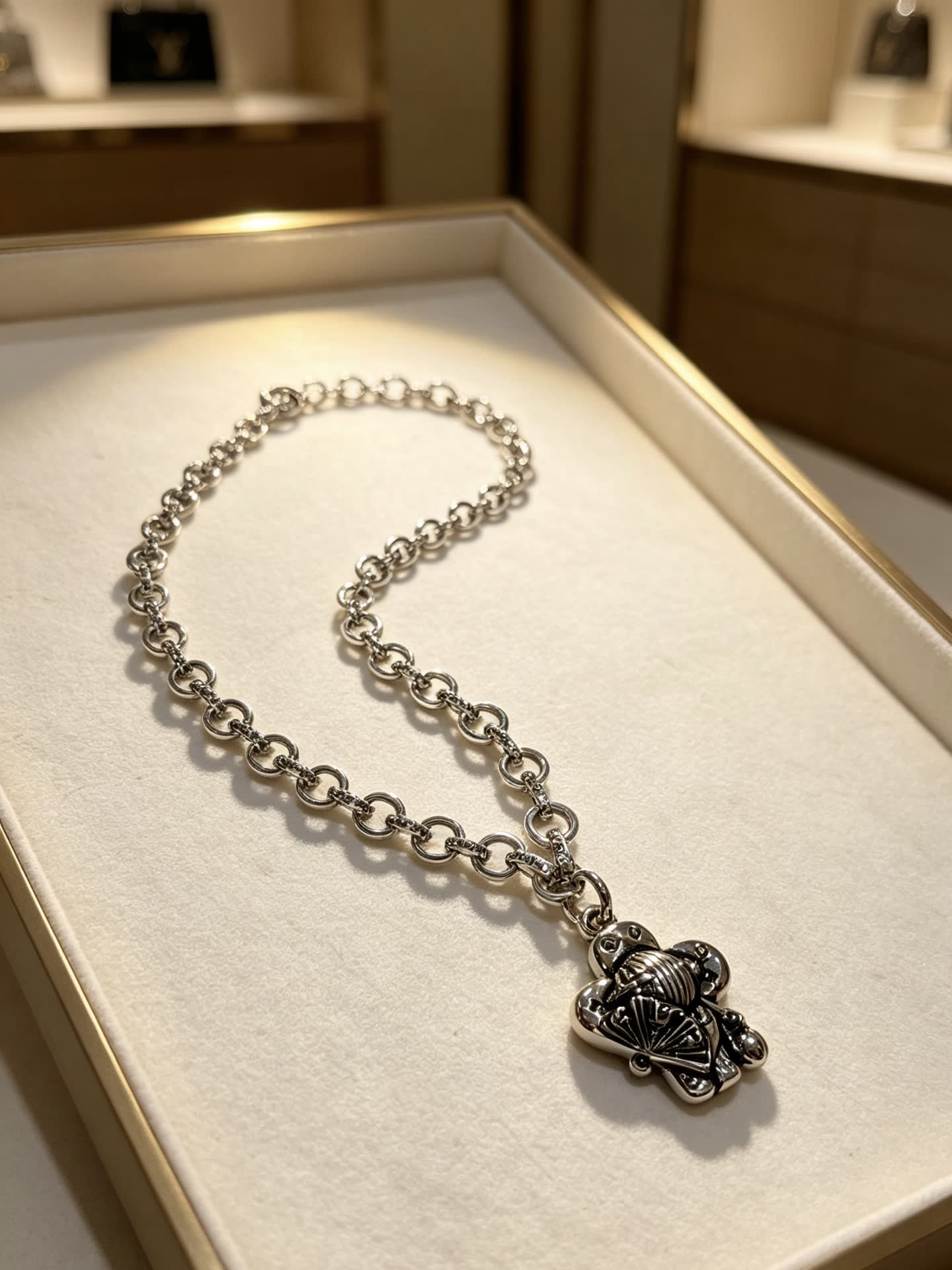 Louis Vuitton Silver Chain Necklace with Medallion